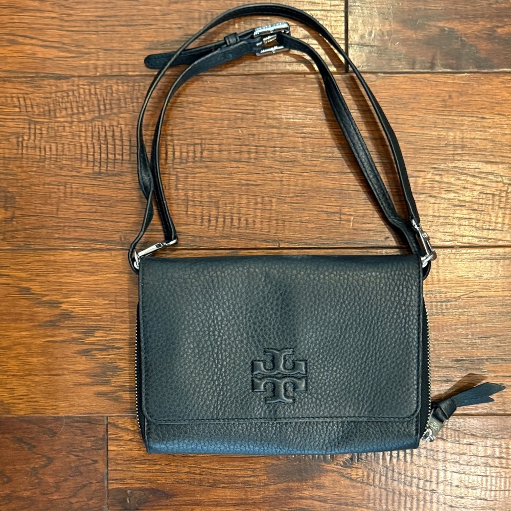 Tory Burch Black Pebbled Leather Crossbody Bag